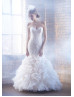 Strapless Sweetheart Beaded Ivory Lace Organza Ruffle Wedding Dress